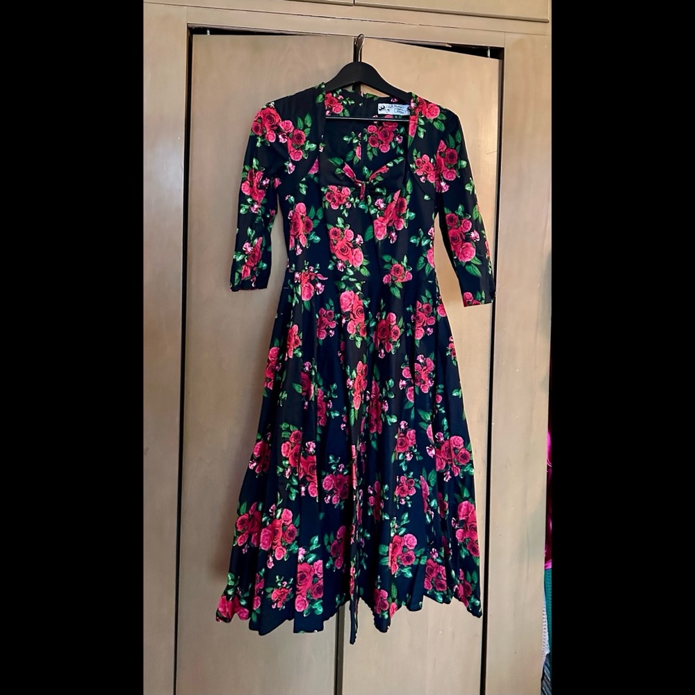 Hell Bunny Black and Red Floral Midi Dress